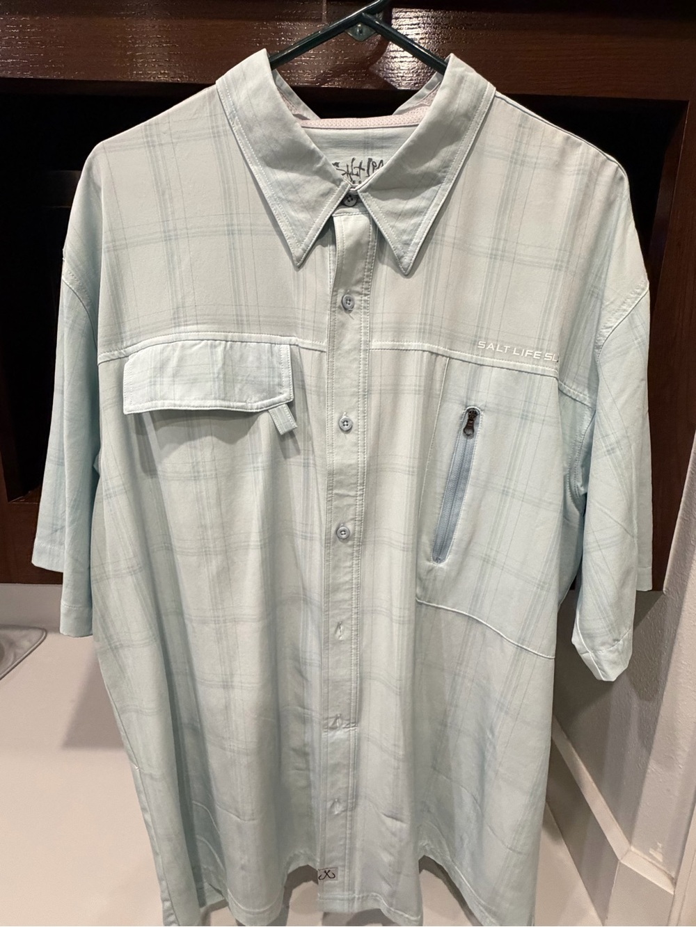 Salt Life Light Seafoam Plaid Short Sleeve Button-Down Shirt